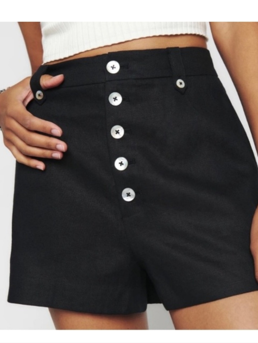 Reformation Grayson 100% Linen High Waisted Shorts Button Fly Women's Size 8